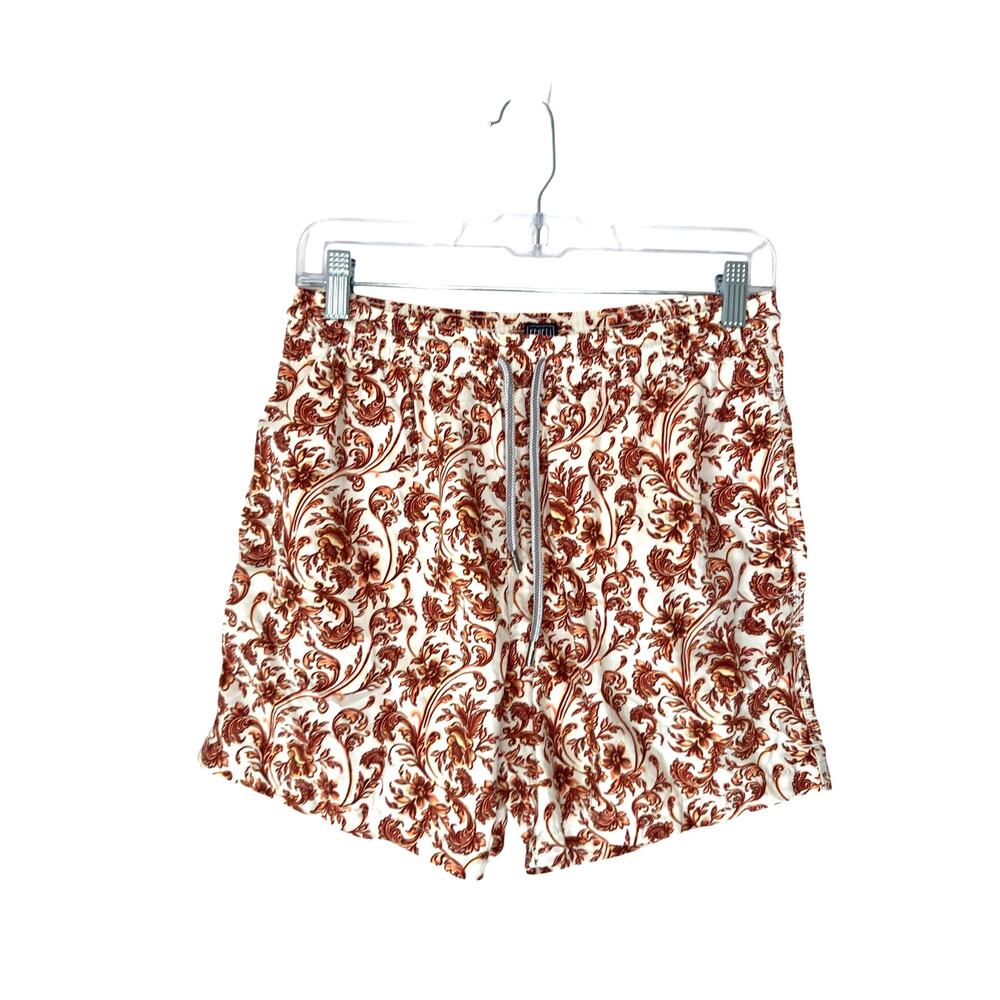 Fedeli Orange Floral Print Lined Made in Italy Slim Swim Trunks‎ Shorts Medium